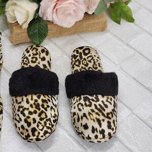 INC International Concepts Leopard Print Slippers with Black Fur